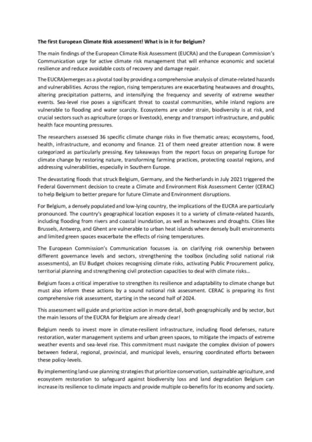 The first European Climate Risk assessment! What is in it for Belgium?