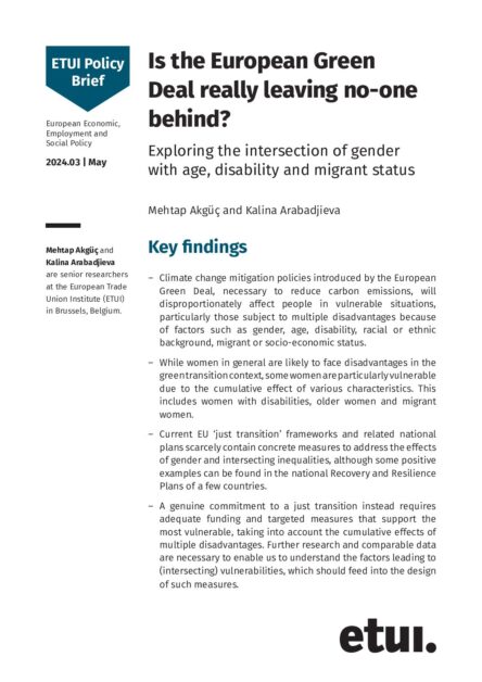 Is the European Green Deal really leaving no-one behind? Exploring the intersection of gender with age, disability and migrant status Key findings