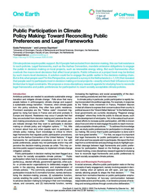 Public Participation in Climate Policy Making: Toward Reconciling Public Preferences and Legal Frameworks