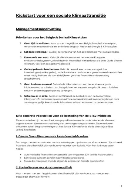 Kickstart voor een sociale klimaattransitie
