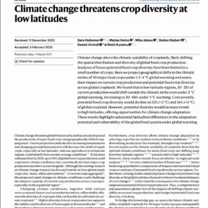 Climate change threatens crop diversity at low latitudes